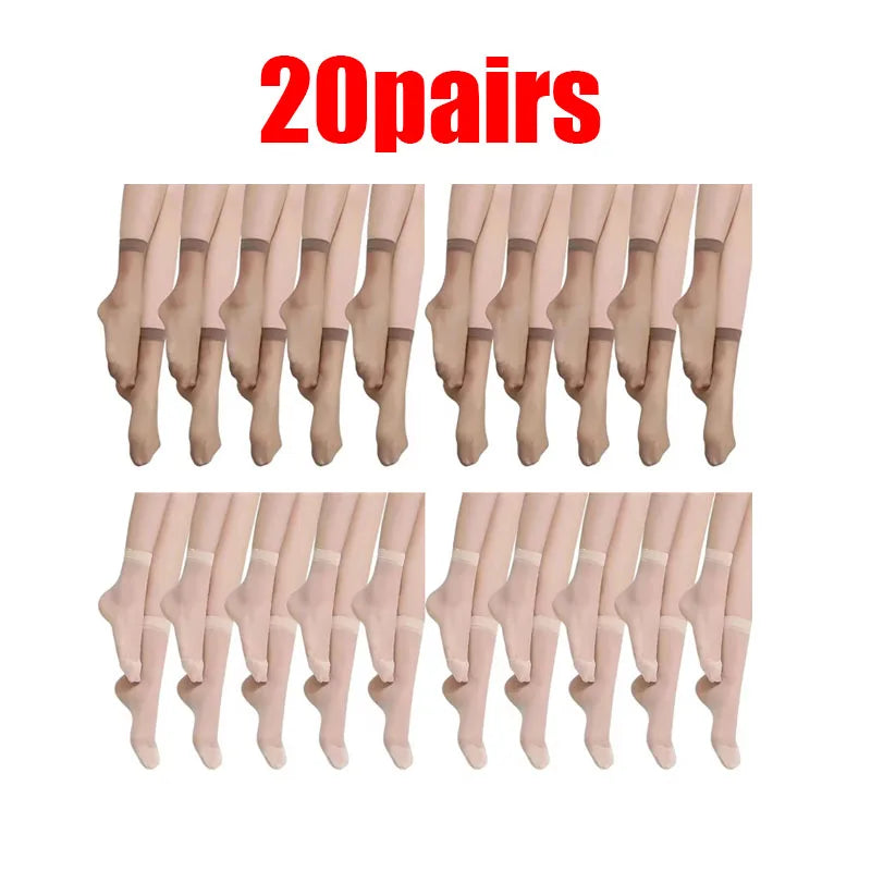 10/20/30pairs Skin Socks Women Sexy Ultrathin Stockings Female Transparent Nylon Crystal Short Ankle Sock Non-Slip Silk Socks Oasis Select 20pairs mix 1 One Size