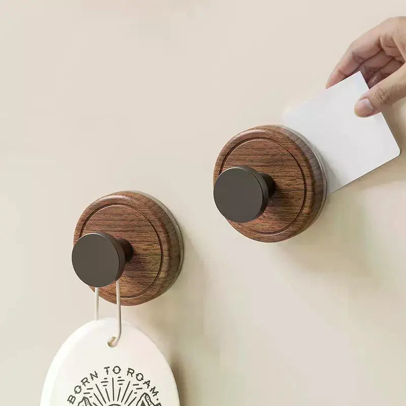 Wood Suction Cup Hook Walnut No-Drill Decor Hanger Heavy Duty Waterproof for Door Back Keys Towel Clothes Bathroom Oasis Select