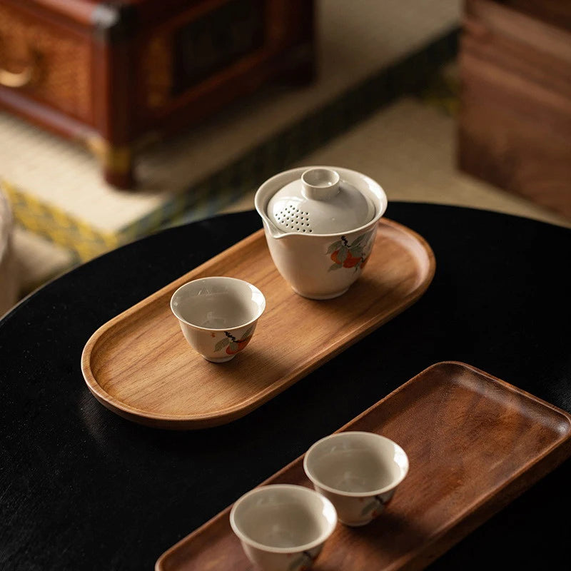 Natural Solid Wood Tray Japanese Style Round Dessert Plate Snack Fruit Dish Wooden Tableware Kitchen Food Serving Platter Oasis Select