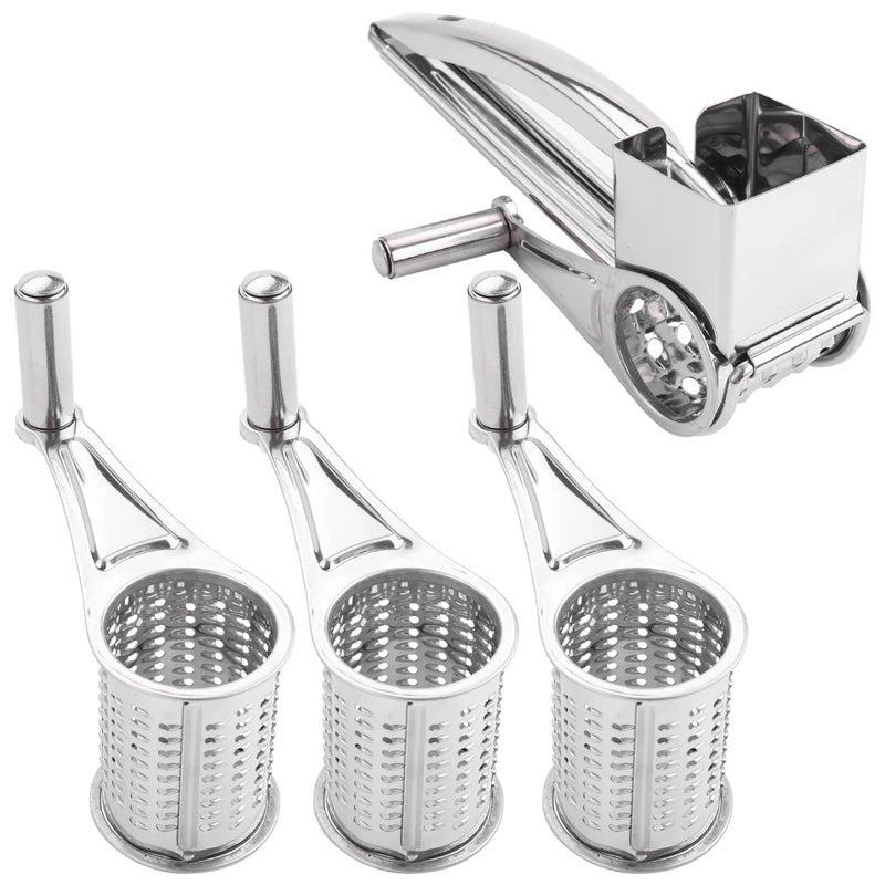 Rotary Cheese Grater Vegetable Slicer Shredder And Grinder With 4 Interchangeable Stainless Steel Grums Oasis Select