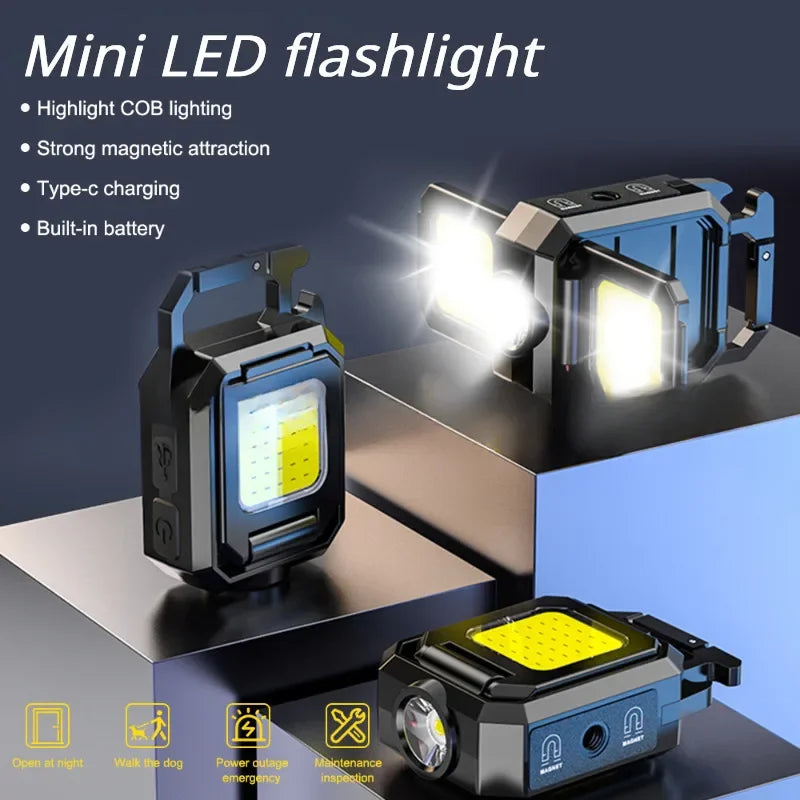 Small Led Flashlight Keychain Light USB Rechargeable Torch Work Light Multifunctional Portable COB 90 ° Rotation Camping Lantern Oasis Select