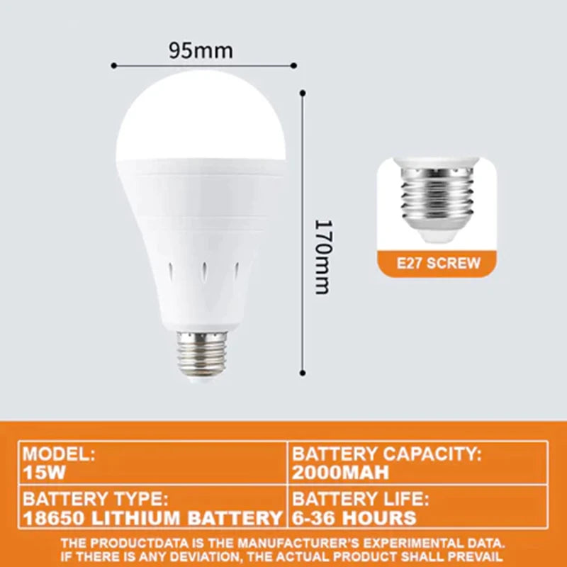 9W/15W Emergency Light Bulb Portable Rechargeable Lighting Bulb With Hook E27 LED Energy-saving Lamps For Camping Night Fishing Oasis Select 15W