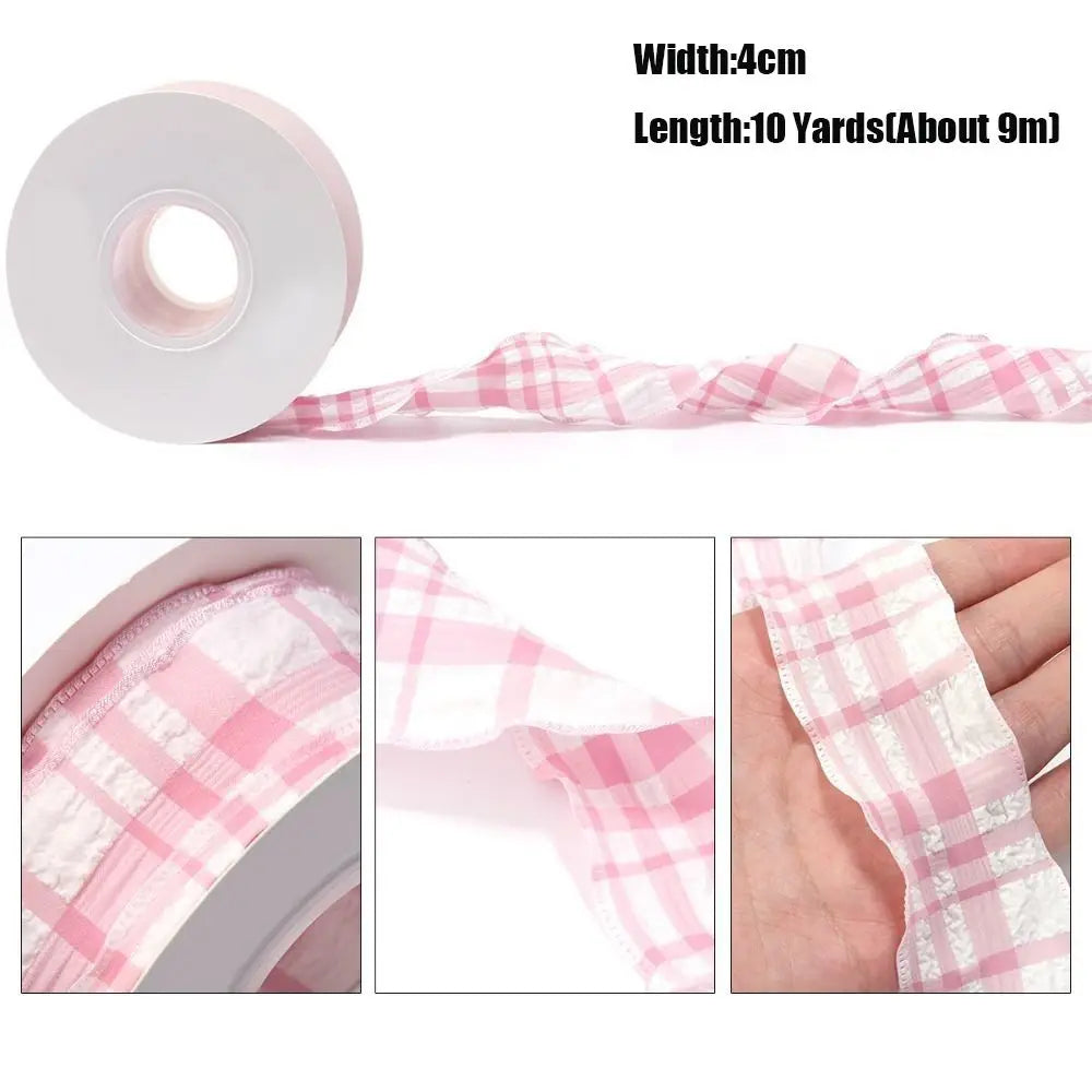 10 Yard Plaid Ribbon 4CM Width Reusable Roll of Satin Ribbon Gift Wrapping Bouquets Easy Cut Gingham Ribbons Oasis Select