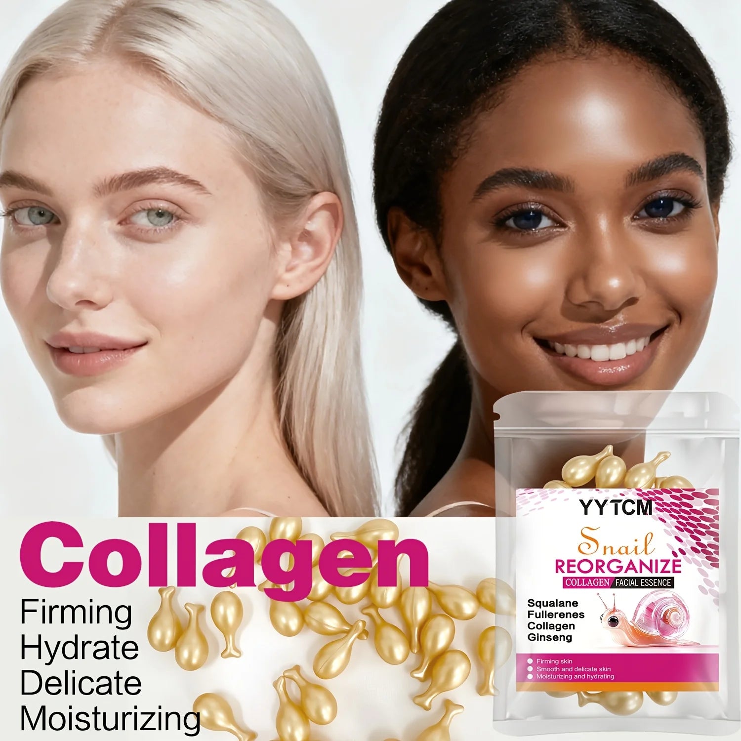 Snail Collagen Essence Capsules – Squalane & Ginseng | 30ct Face Serum Capsules Oasis Select