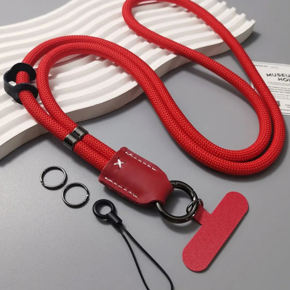 New Nylon Diagonal Mobile Phone Rope Pu Leather Head Braided Long Anti-drop Mobile Phone Rope Clip Mobile Phone Case Rope Oasis Select Red