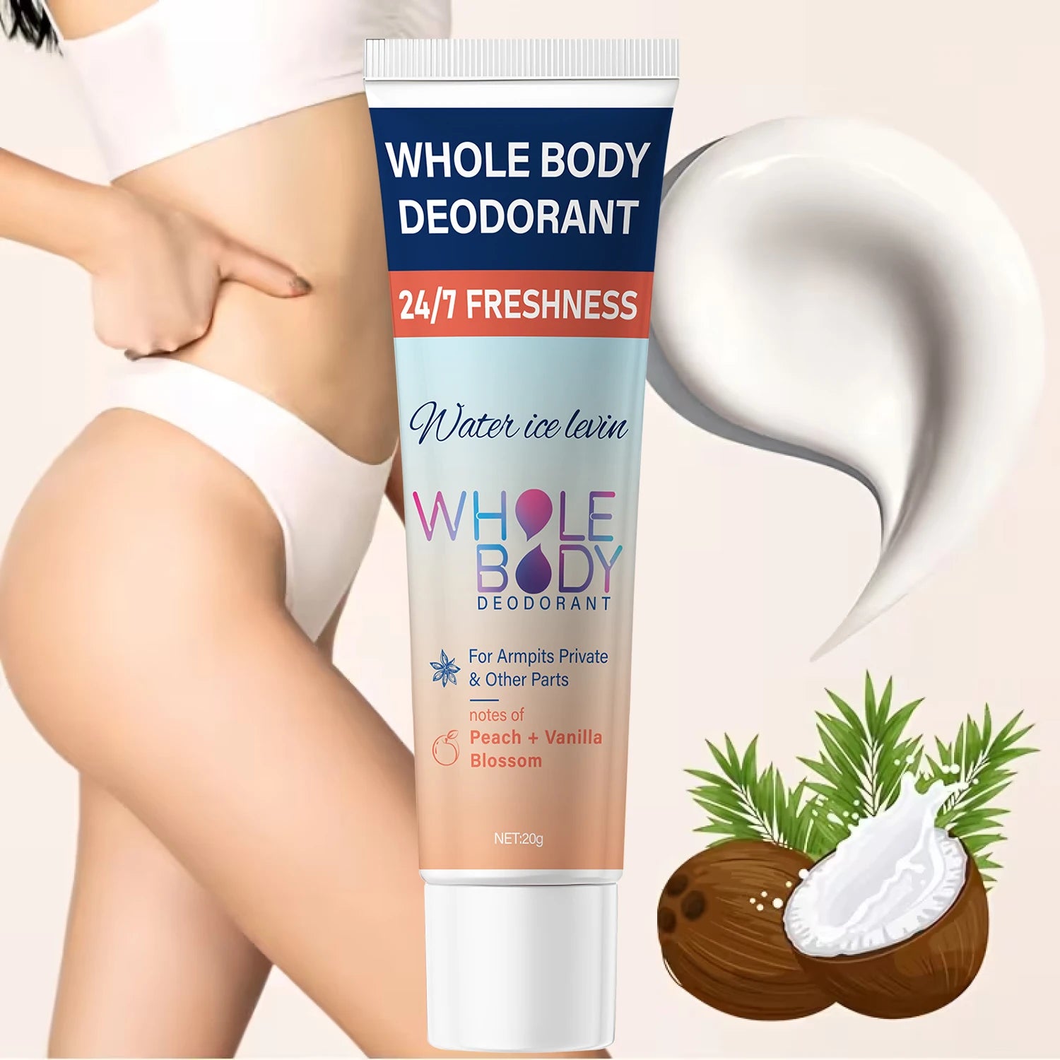 Whole Body Deodorant Cream – Hyaluronic Acid & Peach Vanilla Body Deodorant Cream Oasis Select