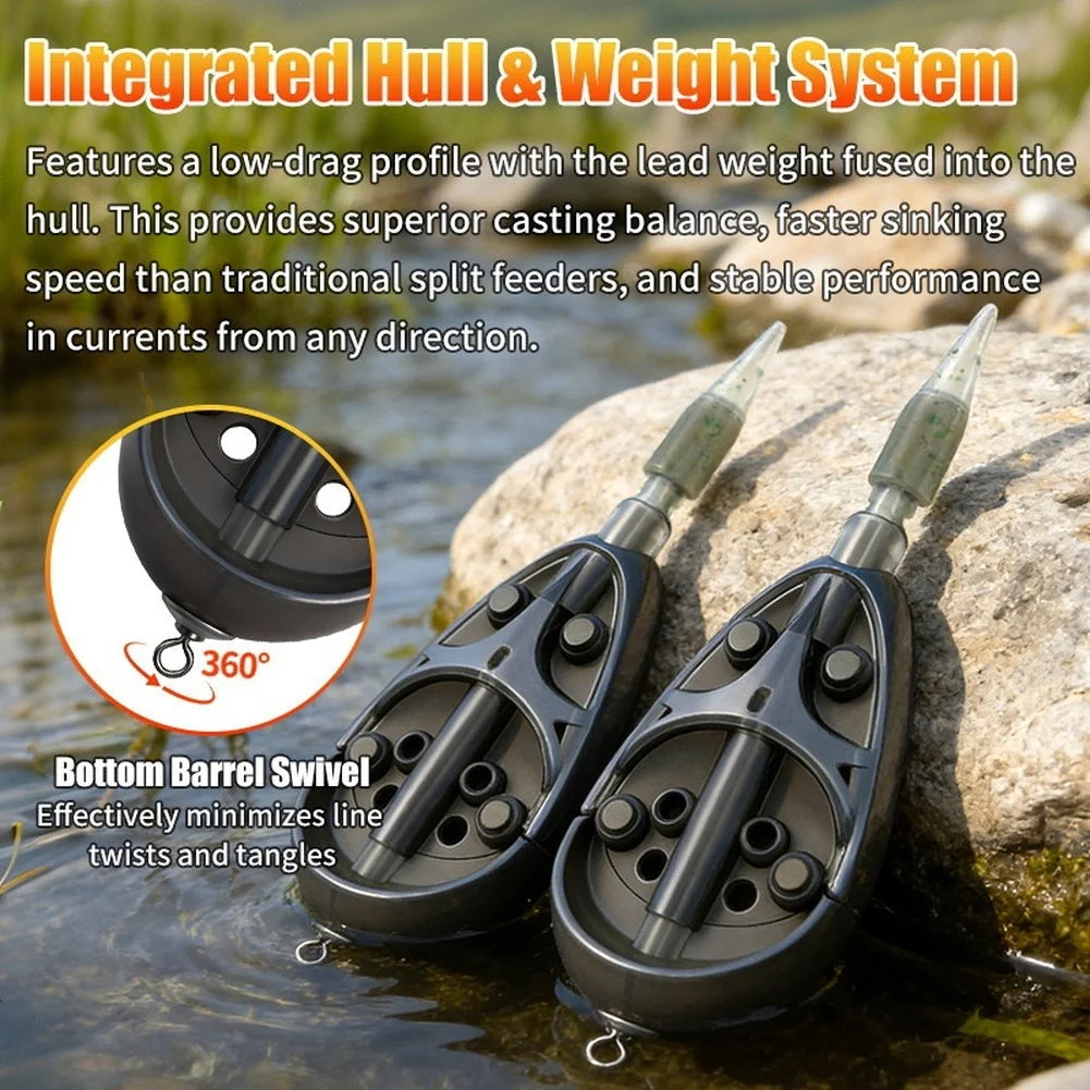 Green Zinc Alloy Feeder Fishing Bait Container With Weighted Bottom Release System For Carp Fishing Tackle Accessories Oasis Select