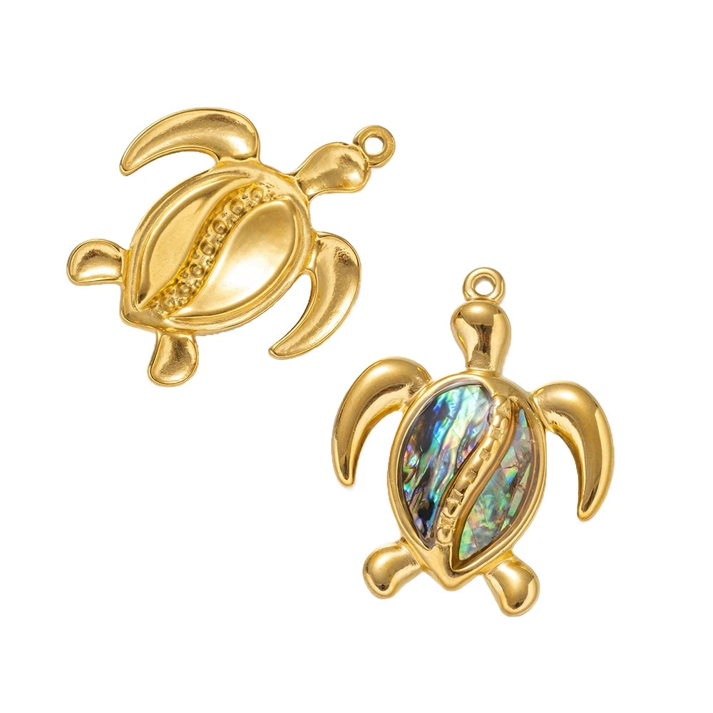 2PCs Ocean Series 304 Stainless Steel & Shell Charms For DIY Jewelry Making Gold Color Sea Turtle Animal Conch Pendant Necklace Oasis Select