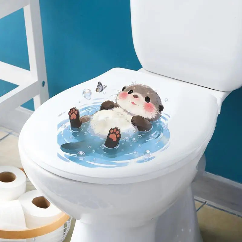 Creative Otter Toilet Tank Sticker Ocean Wave Waterproof Vinyl Decal Self-Adhesive Wall Art for Home Restroom Decor Oasis Select