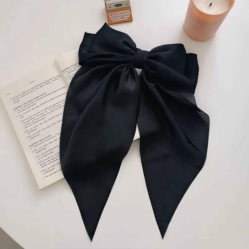 Solid Satin Bow Ribbon Hair Clips for Women - Elegant Bowknot Hairpins Barrettes for Girls, Wedding Bridal Hair Accessories Oasis Select black