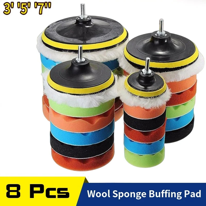 8Pcs Buffing Pad Set Thread 3/5/7inch Auto Car Repair Polishing pad Kit for Car Polisher+Drill Adaptor Power Tools accessories Oasis Select 7 inches