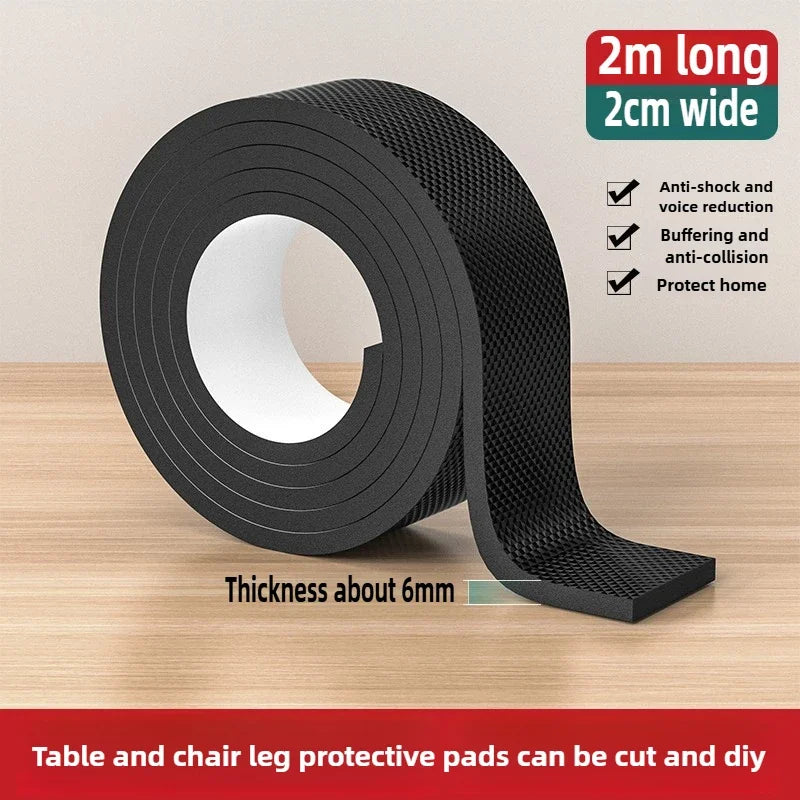 Black Chair Foot Pads 1 Roll - Thick Anti-Slip Noise Reducers Wear-Resistant Furniture Protectors for Table/Chair Mute Pads Oasis Select Width 6cm 2 Meters 4PCS