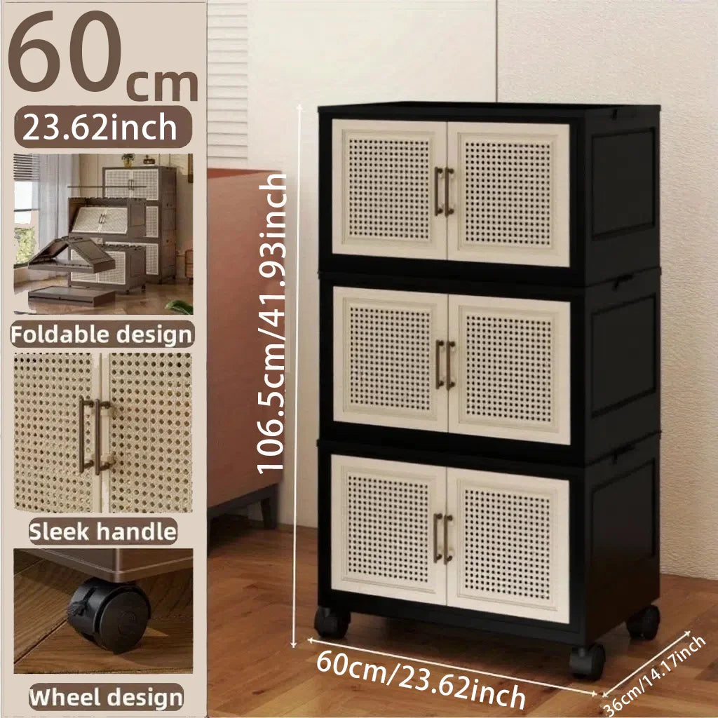 60cm Wide Foldable Storage Cabinet Rolling Clothes Organizer with Reinforced Frame for Bedroom Dorm Living Room Home Use Oasis Select 5 Layers