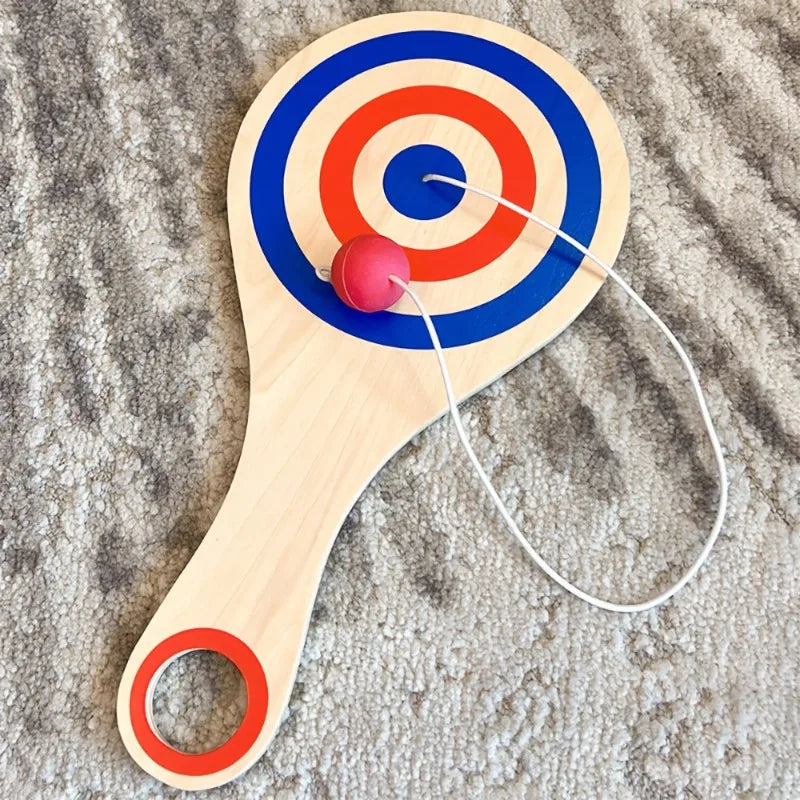 1pc Wooden Target Ball with Elastic String, Kids Hand-Eye Coordination Skill Game, Interactive Sensory Training Toy for Children Oasis Select Racquet jumping ball