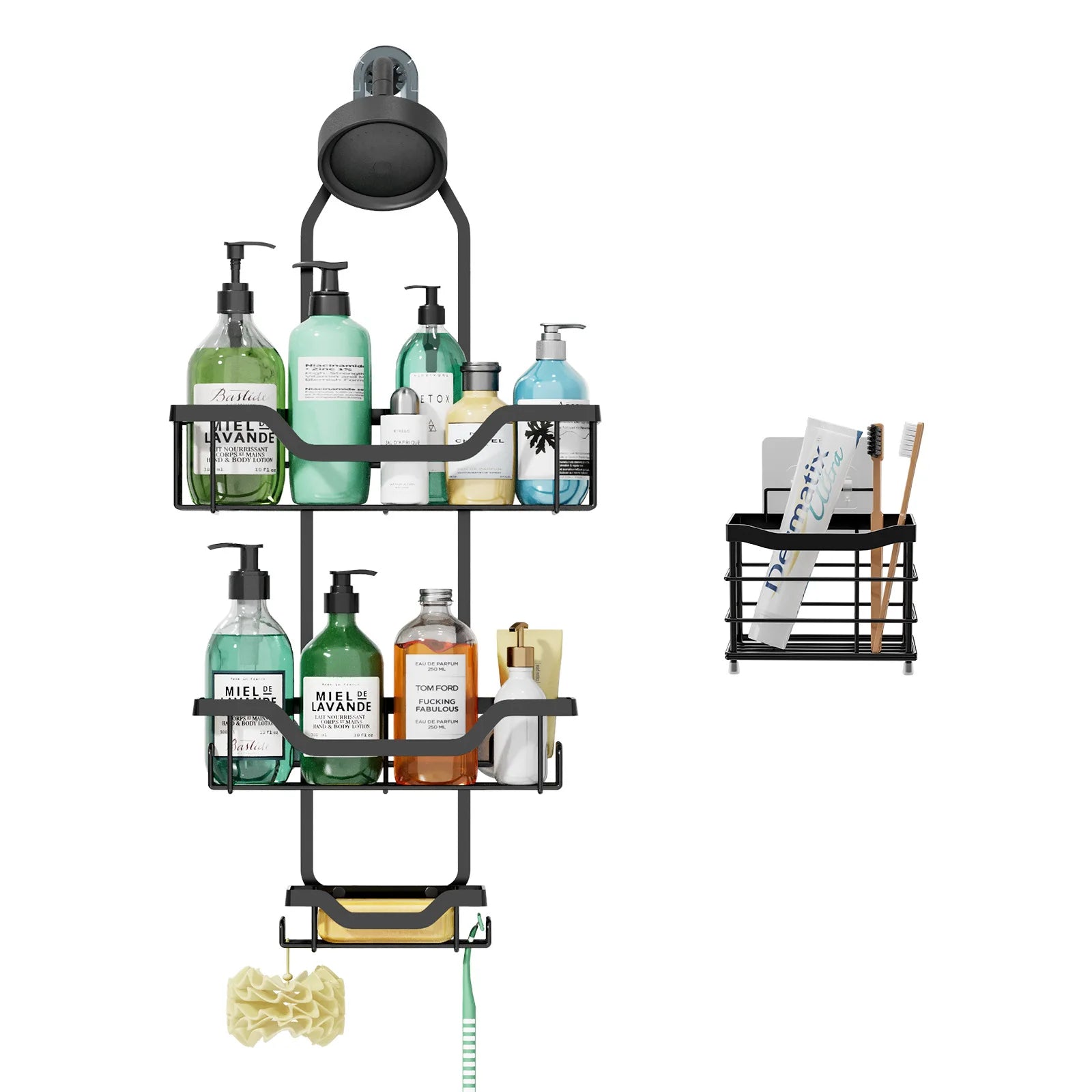 Wrought iron bathroom rack, rain head hanger, shampoo, shower gel rack, toilet storage. Oasis Select two-piece set