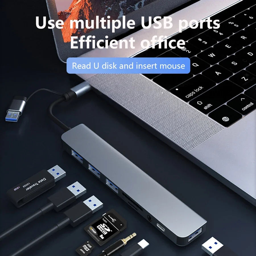 GGBEE 8-in-2 USB-C Hub – 4 USB Ports & SD Card Reader USB-C Hub Oasis Select
