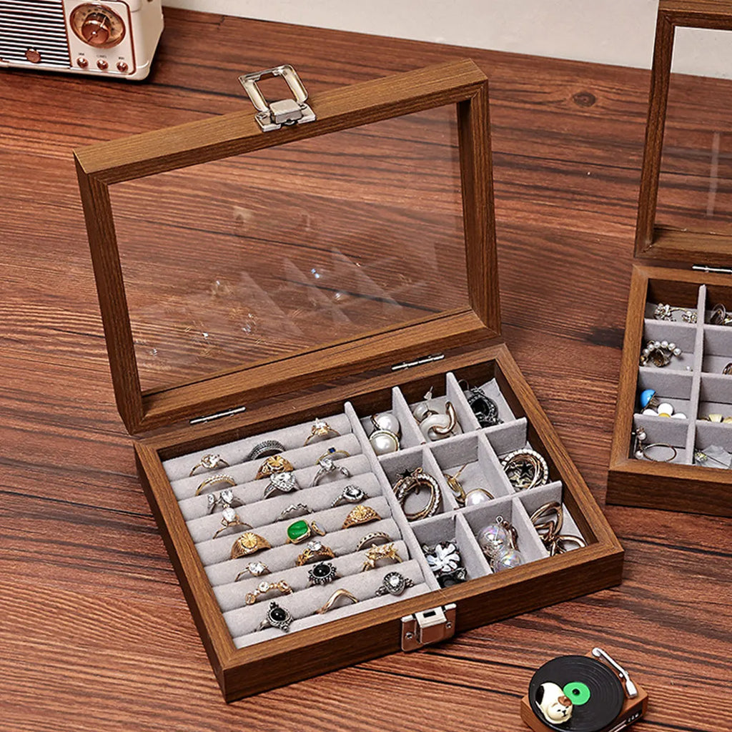 1pc,Vintage jewelry storage box, covered jewelry box, ring box, earrings, bracelets, necklaces solid wood display box Oasis Select