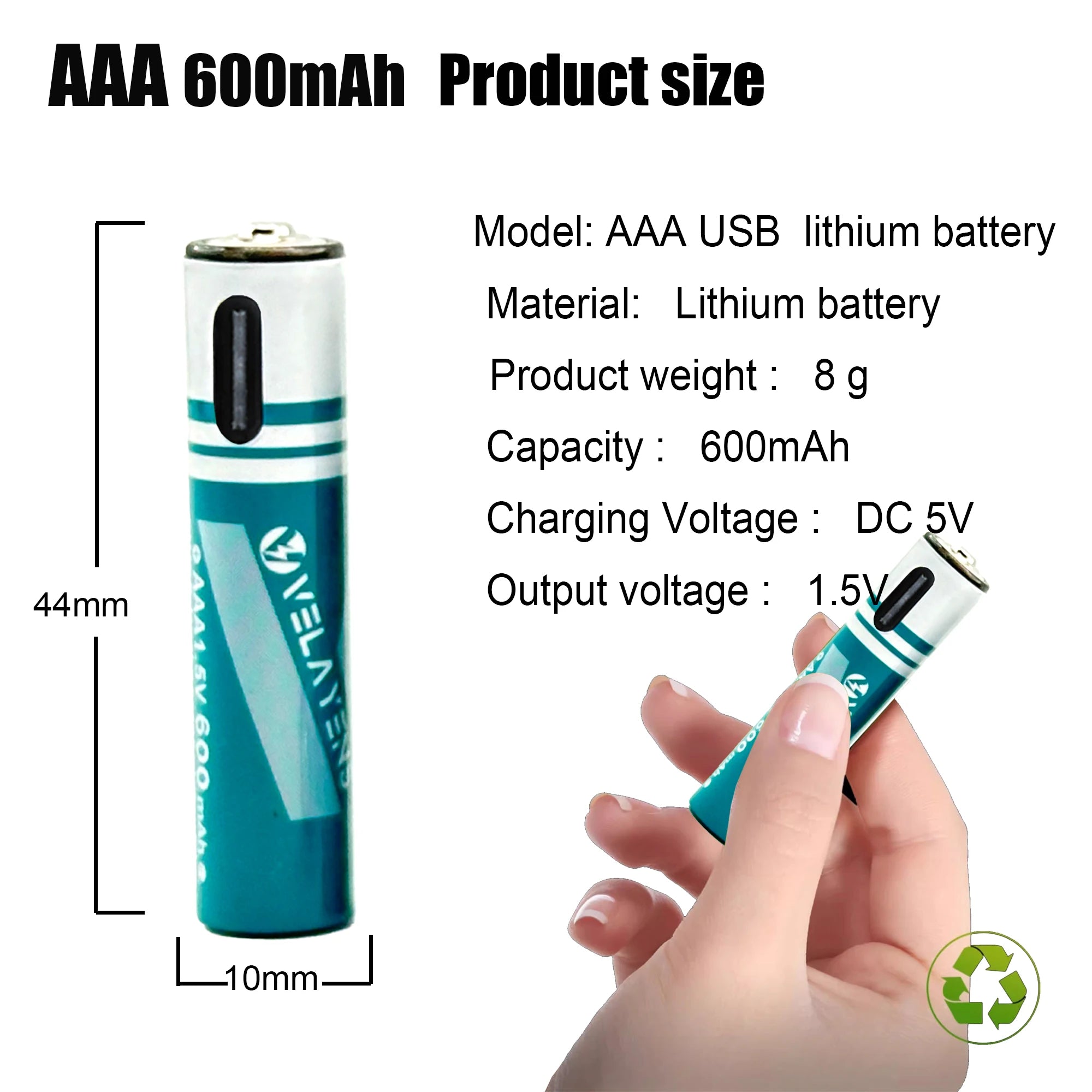Long Lasting 600mAh AAA Rechargeable Battery Durable AAA Battery with USB C Charge Cable for High-Drain Devices Cameras Remotes Oasis Select