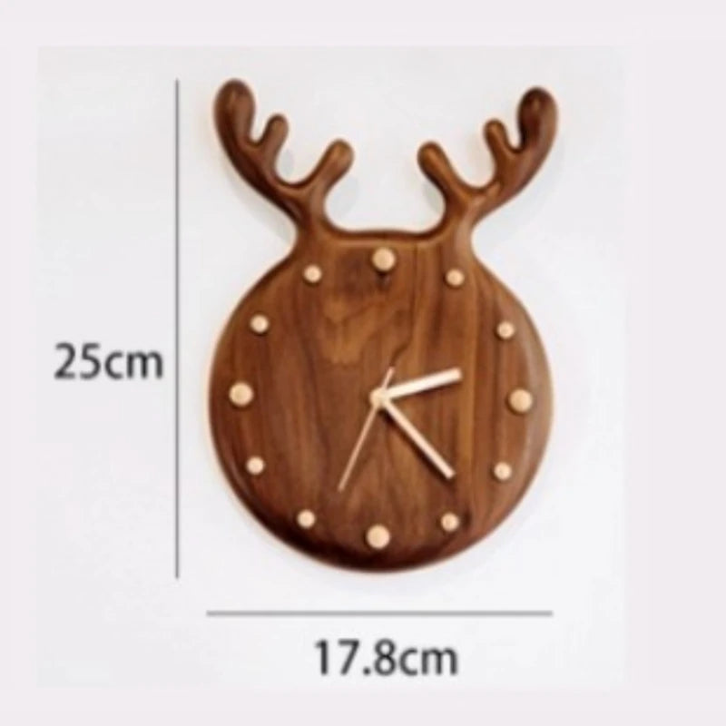 Nordic Solid Wood Table Clock Can Be Hung on The Wall Japanese Modern Ornament Clock with Simple Antlers Oasis Select B middle 25cm