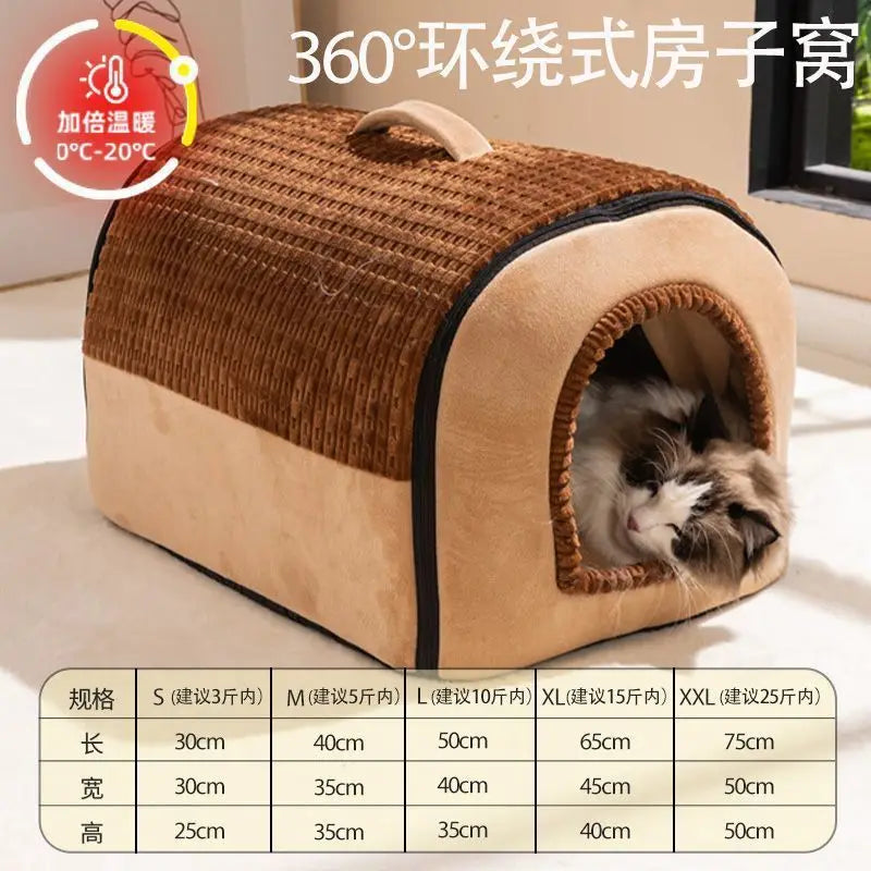 The Cat Bed Is Suitable for All Seasons It Can Be Disassembled Washed in Winter for Warmth The Dog House Is A Closed Dog House Oasis Select brown M 40x35x35cm