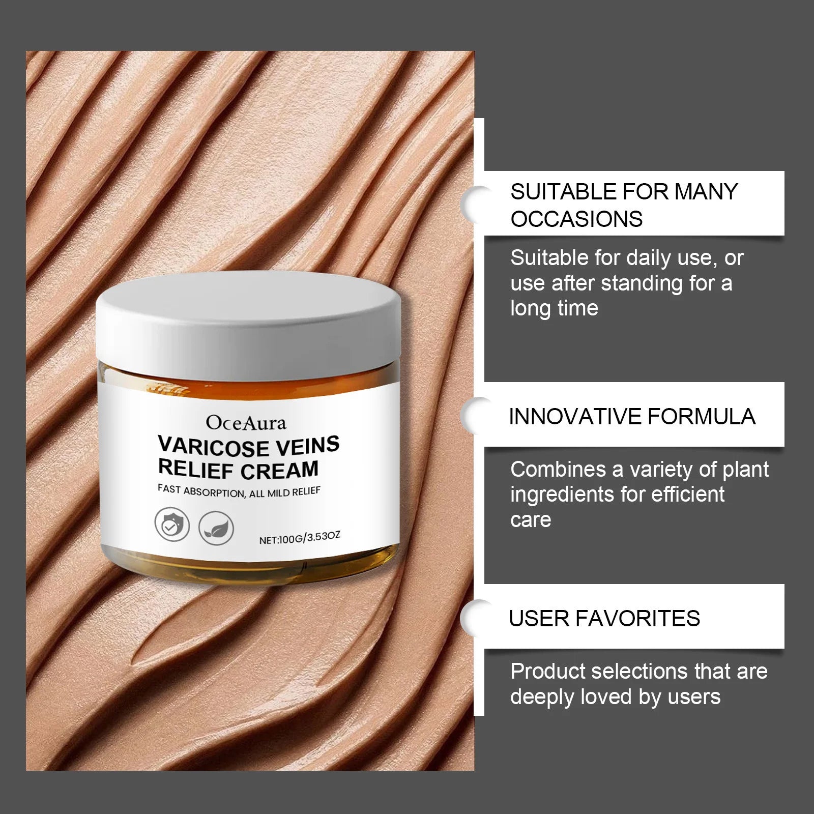 OceAura Varicose Veins Relief Cream – Spider Veins & Leg Pain Varicose Vein Cream Oasis Select
