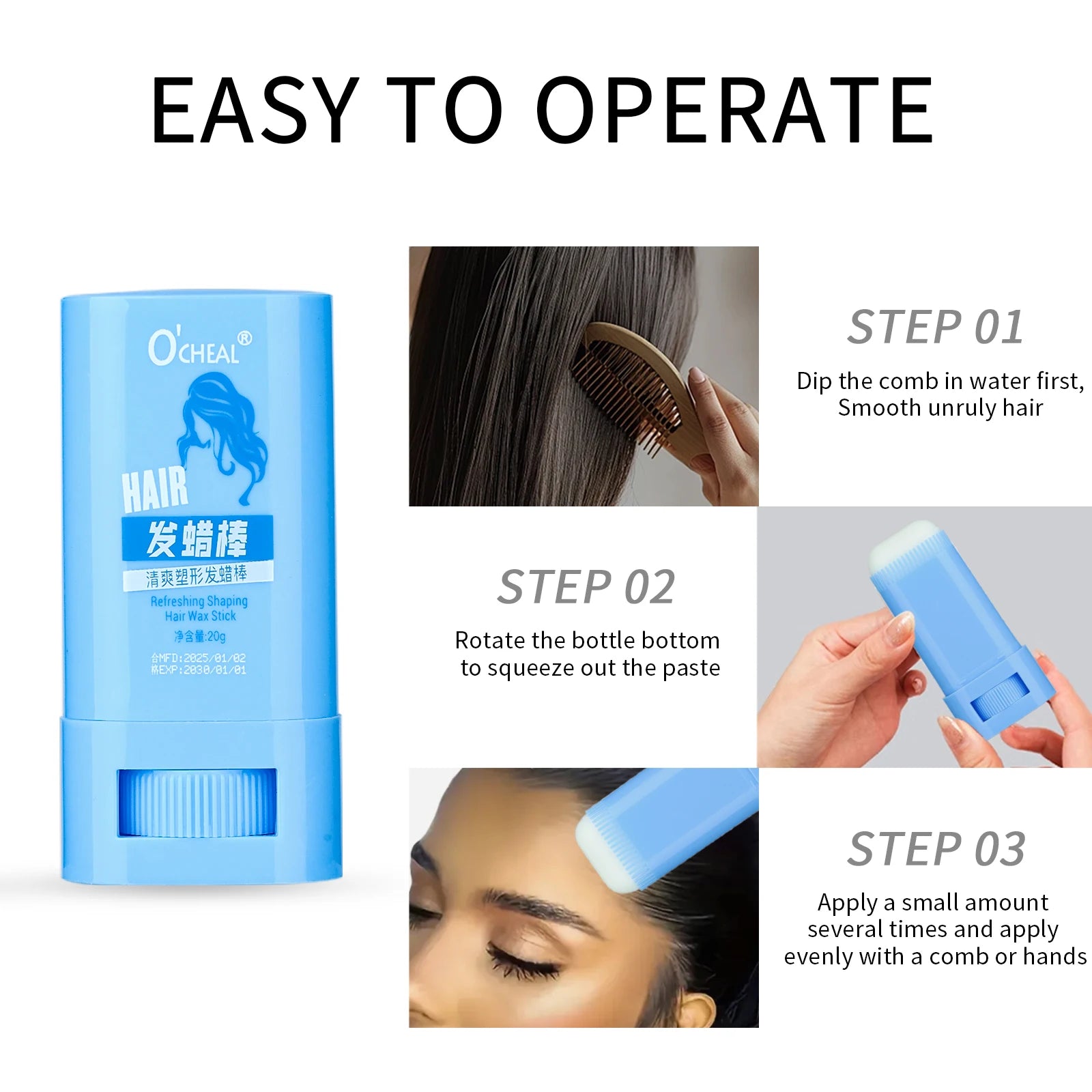 O'Cheal Anti-Frizz Hair Wax Stick – Smoothing Hold, 20g