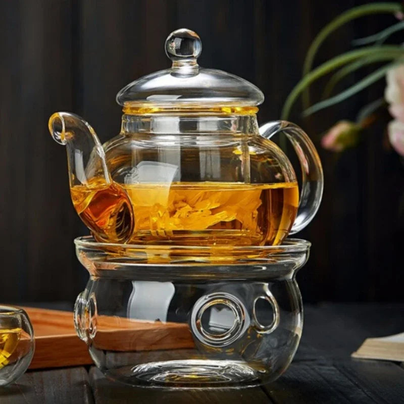 400ml/1000ml Glass Teapot Filterable Heat-resistant Thickened High Borosilicate Durable Flower Tea Pot Heatable Puer Oolong Pot Oasis Select