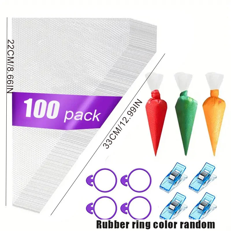 100pcs Decorated Bag Set with 4 Pastry Bag Ties, Clips Disposable Piping Pastry Bag for Decorating Cookie Baking Bags Set Tools Oasis Select L-100PC