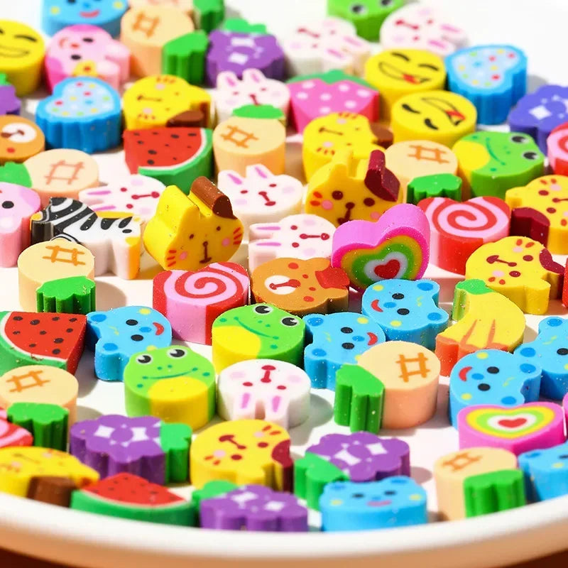 20-200pcs Mini Erasers Fruit Animal Number Cake Heart Designs School Supplies Graduation Gifts Classroom Prizes Birthday Oasis Select