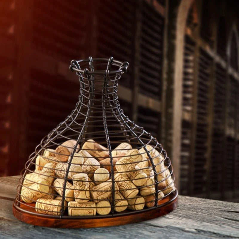 Solid wood red wine plug storage basket Wrought iron European commercial hotel wine oak plug collection basket Oasis Select