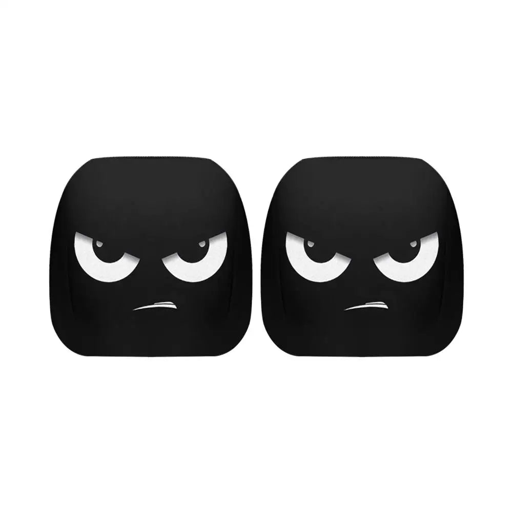 2pcs Universal Cartoon Character Car Pillowcase, Smiley Face Printed Car Headrest Covers, Washable Soft Head Rest Protector Oasis Select 01