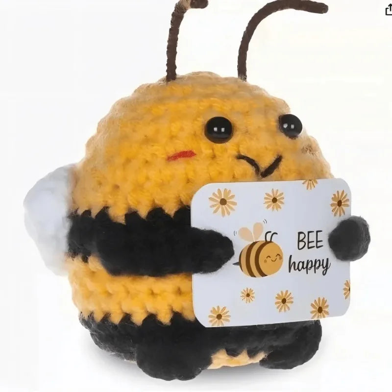 Cute Crochet Bee Plush Toy with "BEE Happy" Card Handmade Knitted Stuffed Animal Gift for Friends & Family Oasis Select