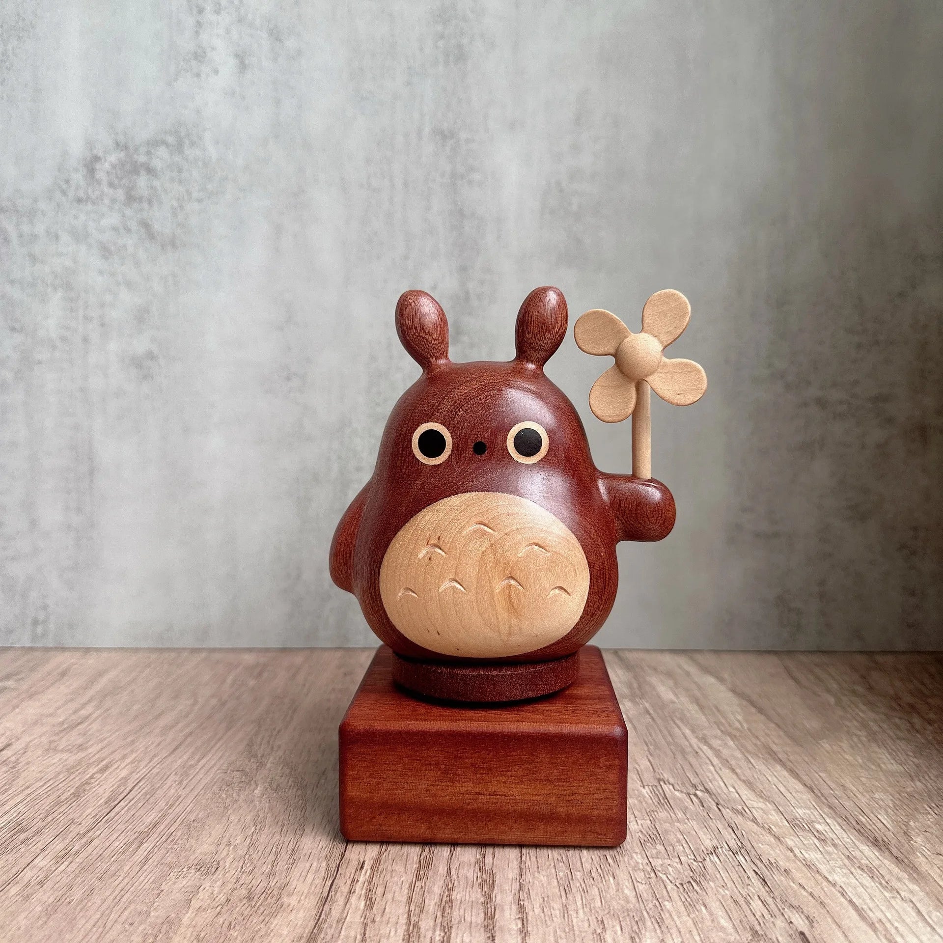 Solid Wood Creative Totoro Windmill Faceless Male Ornament Couple Gift Living Room Decoration Cartoon Music Box Birthday Gift Oasis Select Orange