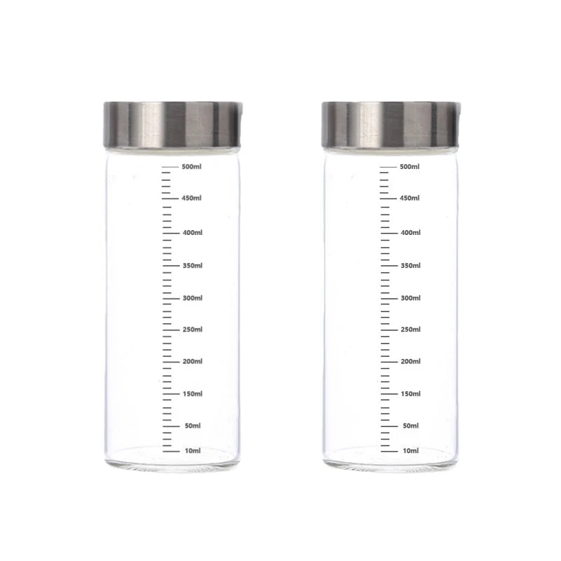2Pcs 100-500ml Glass Storage Cup Portable Seal Thickening High Borosilicate Thermostability Liquid Storage Cup Scale Sealed Jar Oasis Select 500ml-2pcs