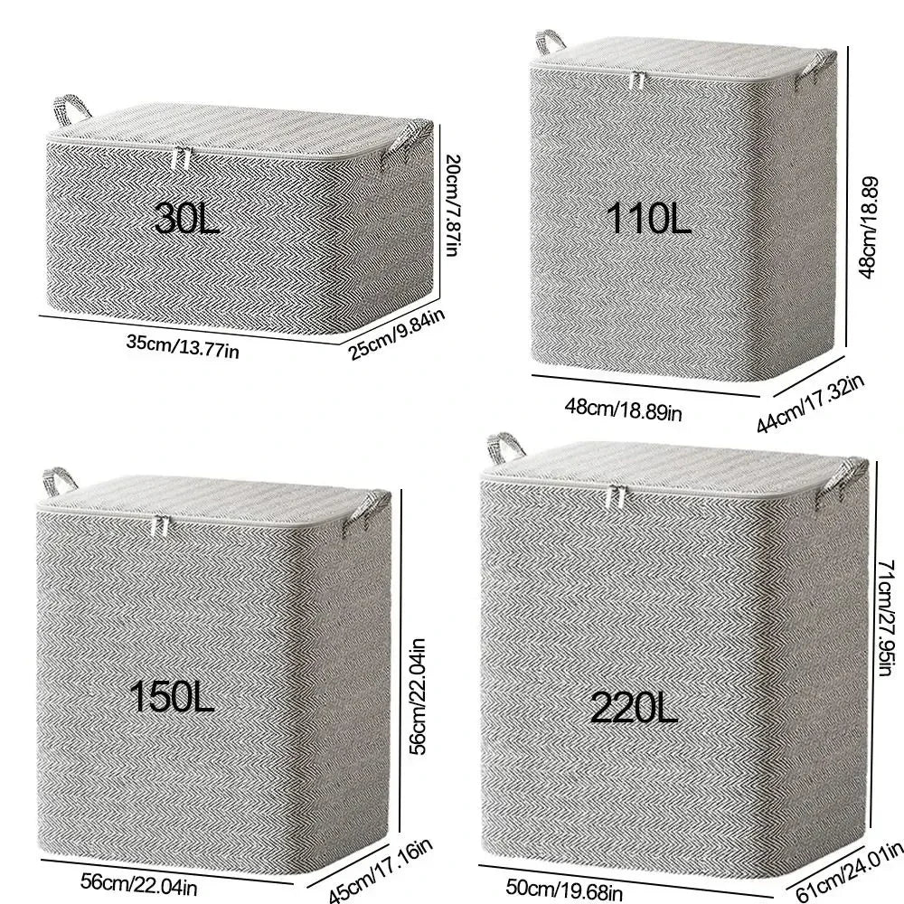 150/220L Non-woven Storage Bag with Lids Zipper Foldable Clothes Quilt Bins Container Large Capacity Dust-proof Bag Organize Oasis Select