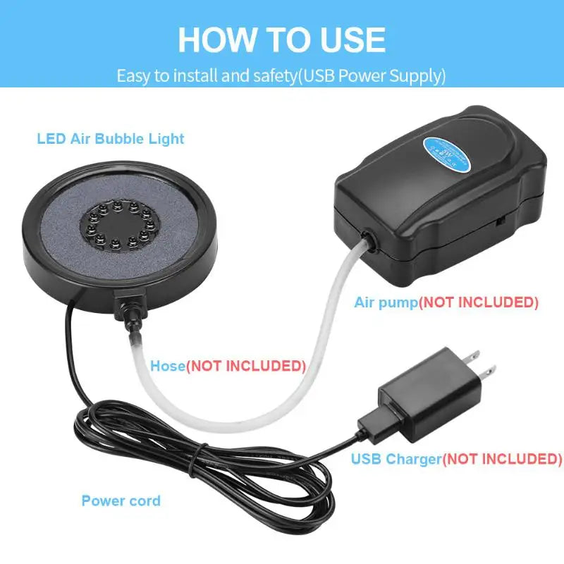 USB LED Aquarium Air Stone | Submersible Bubble Diffuser