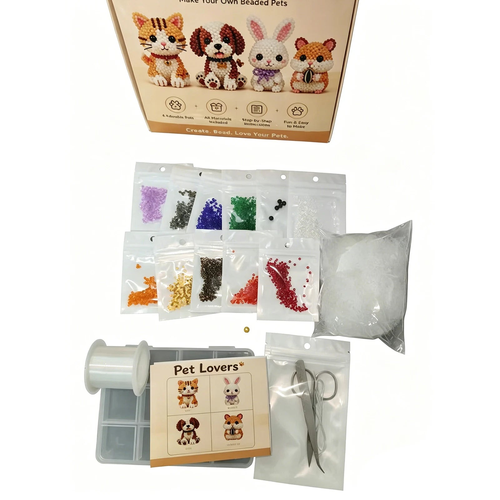 3D Beaded Animal Craft Kit – DIY Bead Pet Keychain Making Set