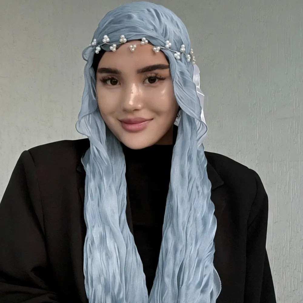 High Qulaity Solid Color Silk Scarf Shining Ruffled Edge Sunscreen shawl Soft Long Chiffon Hijab Veil Outdoor Oasis Select 20
