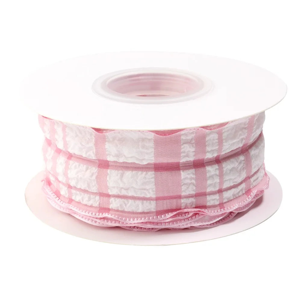 10 Yard Plaid Ribbon 4CM Width Reusable Roll of Satin Ribbon Gift Wrapping Bouquets Easy Cut Gingham Ribbons Oasis Select Pink- L