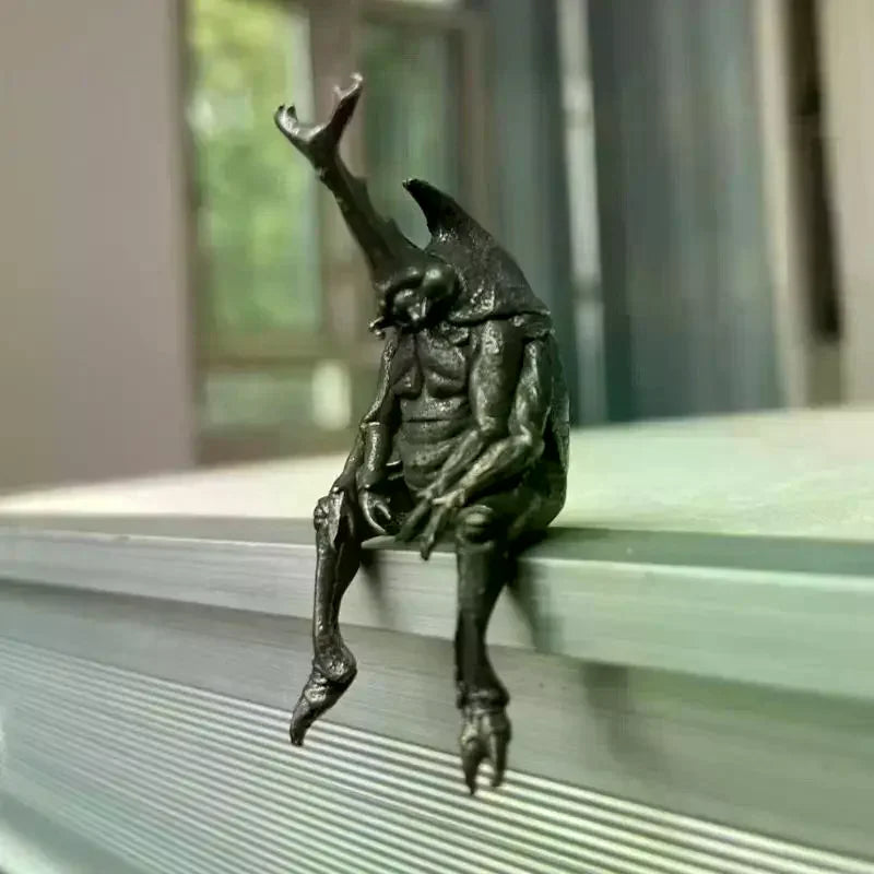 Antique Brass Realistic Beetle Sculpture Dual Horned Beetle Figurine With Intricate Detailing Car Dashboard Home Office Decor Oasis Select