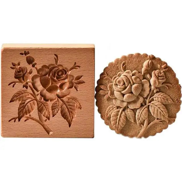 Beech Wood Cookie Cutters - Flower Shape Biscuit Molds for Baking, Food-Grade Wooden Pastry Cutters Oasis Select Rose 10x10x2cm