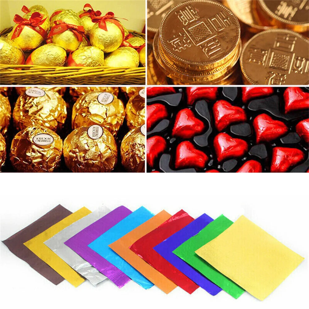 100Pcs Food-Grade Aluminum Foil Candy Wrapping Sheets 8x8cm