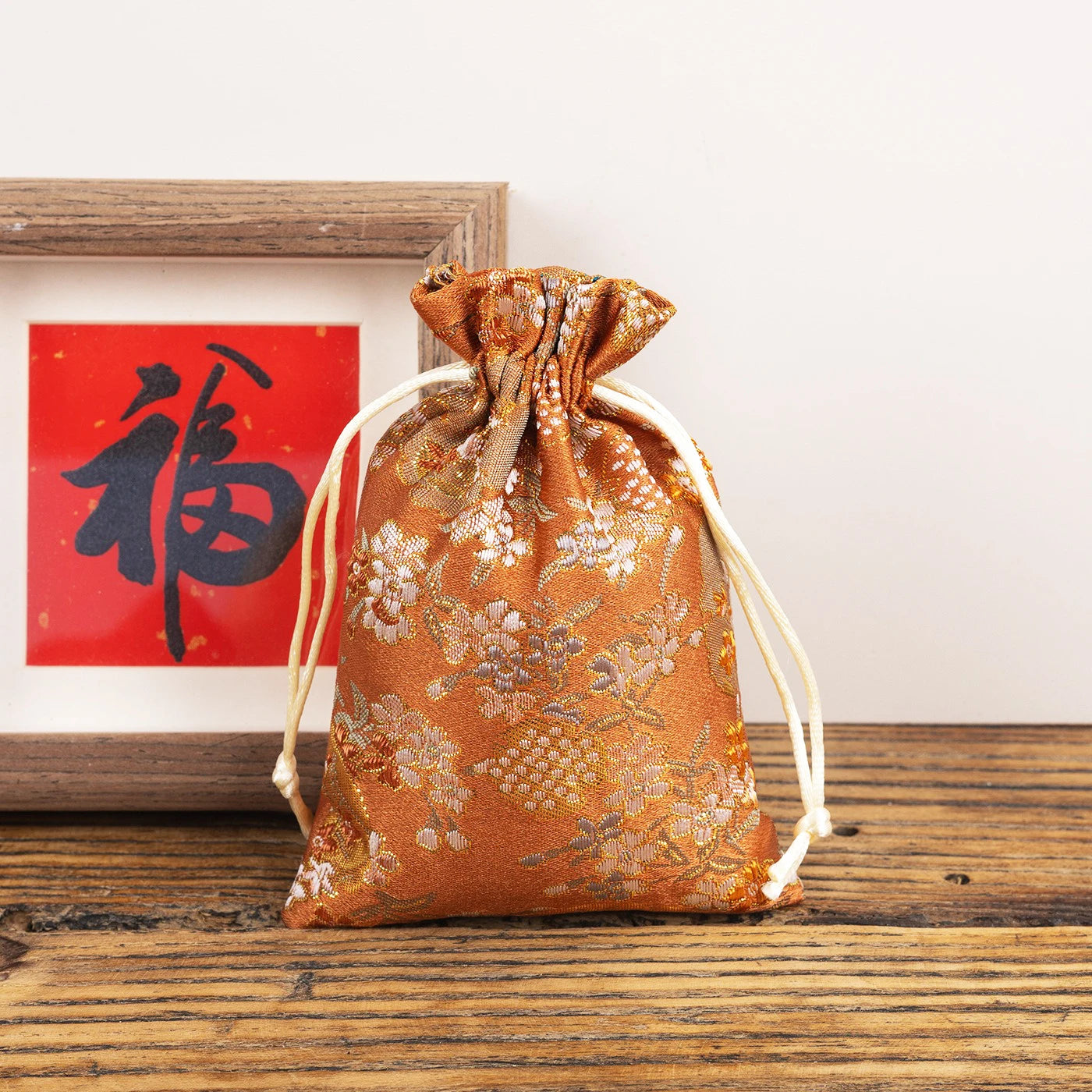 Satin Embroidered Vintage Storage Bag Christmas Drawstring Adjustable Wedding Birthday Jewllery Packing Gift Bags Pouches Oasis Select Orange Other 13x18cm