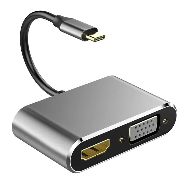 4 in 1 USB C Hub Docking Station Type C to 4K HDMI HDTV VGA USB 3.0 PD Fast Charge Splitter for MacBook Notebook Laptop Computer Oasis Select