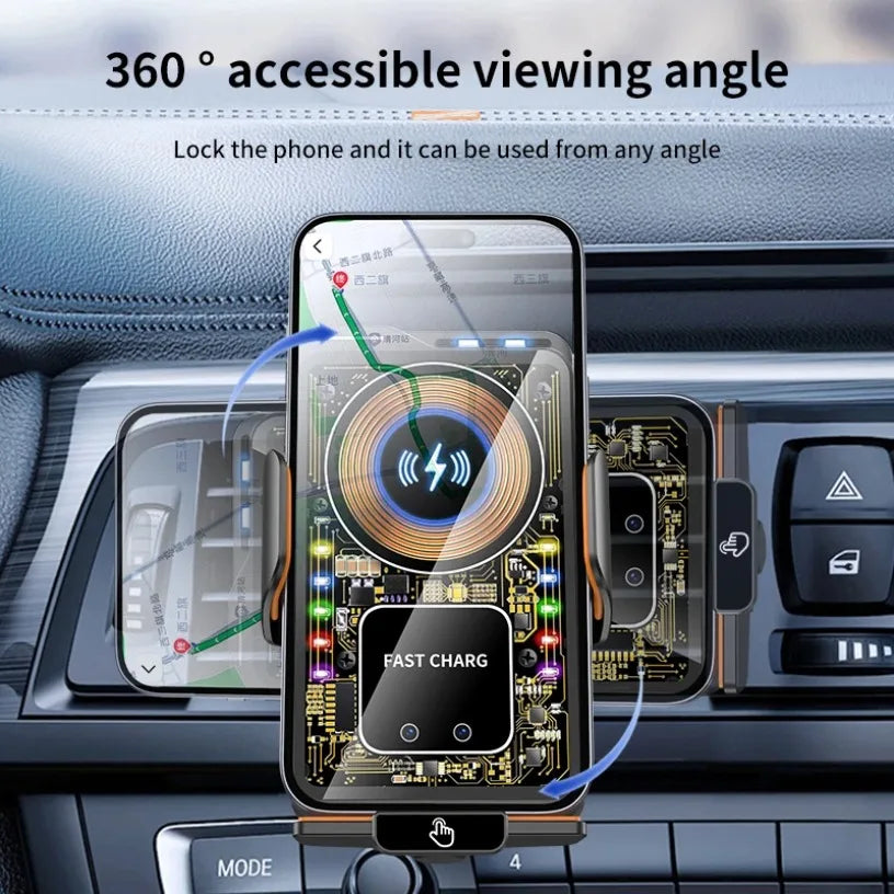 Magnetic 15W Car Wireless Charger Max 66W Fast Charging Auto-Clamping RGB Light Phone Holder Stand Bracket For iPhone Samsung Oasis Select