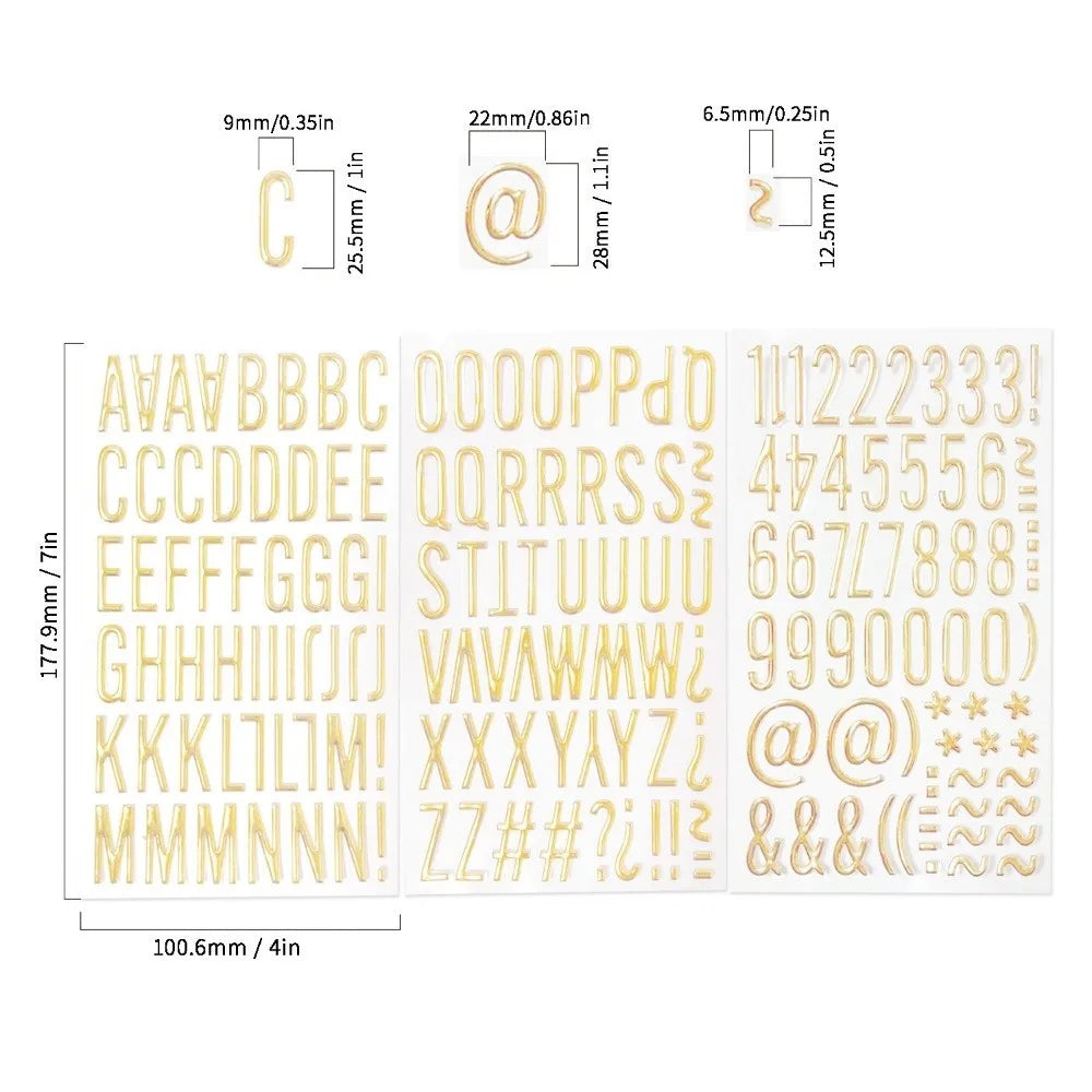 3D Gold Letter & Number Stickers – Puffy Waterproof Decals 3 Sheets