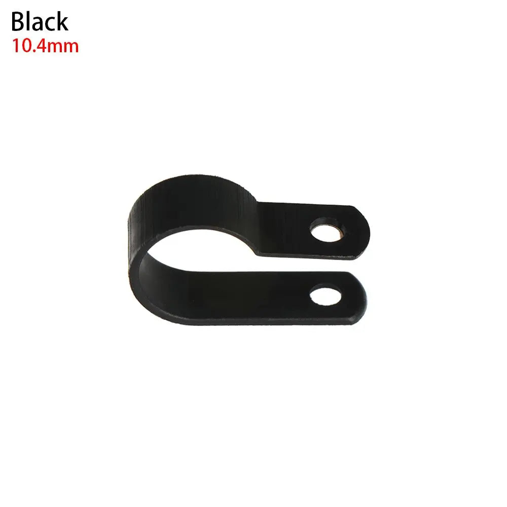 100PCS R-Type Nylon Cable Clamp Plastic P Clips Black Nylon Fasteners Cable Mounting Fix Hardware Electrical Fittings Durable Oasis Select black-10.4mm