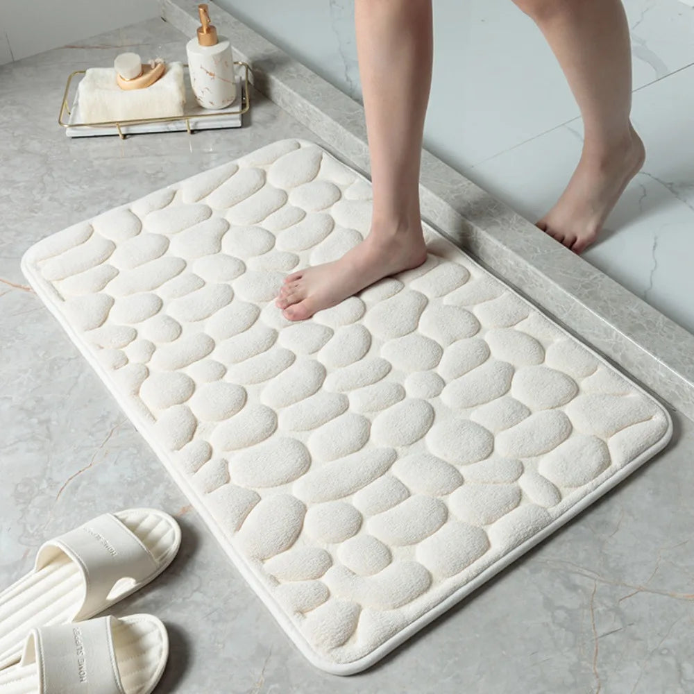 Practical Cobblestone Bath Mat Non-slip Absorbent Shower Doormat Thickened Soft Bathtub Floor Rug Oasis Select White