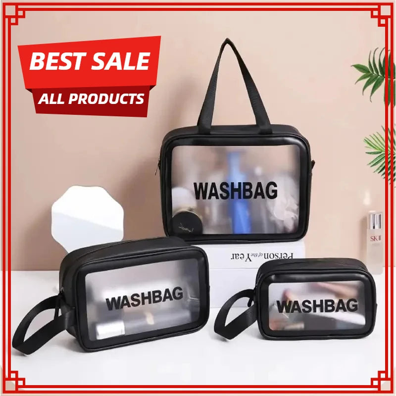 Portable Cosmetic Waterproof Bag Large Capacity Dust Proof Make Up Storage Handbags PVC Fashion Transparent Travel Bags Oasis Select
