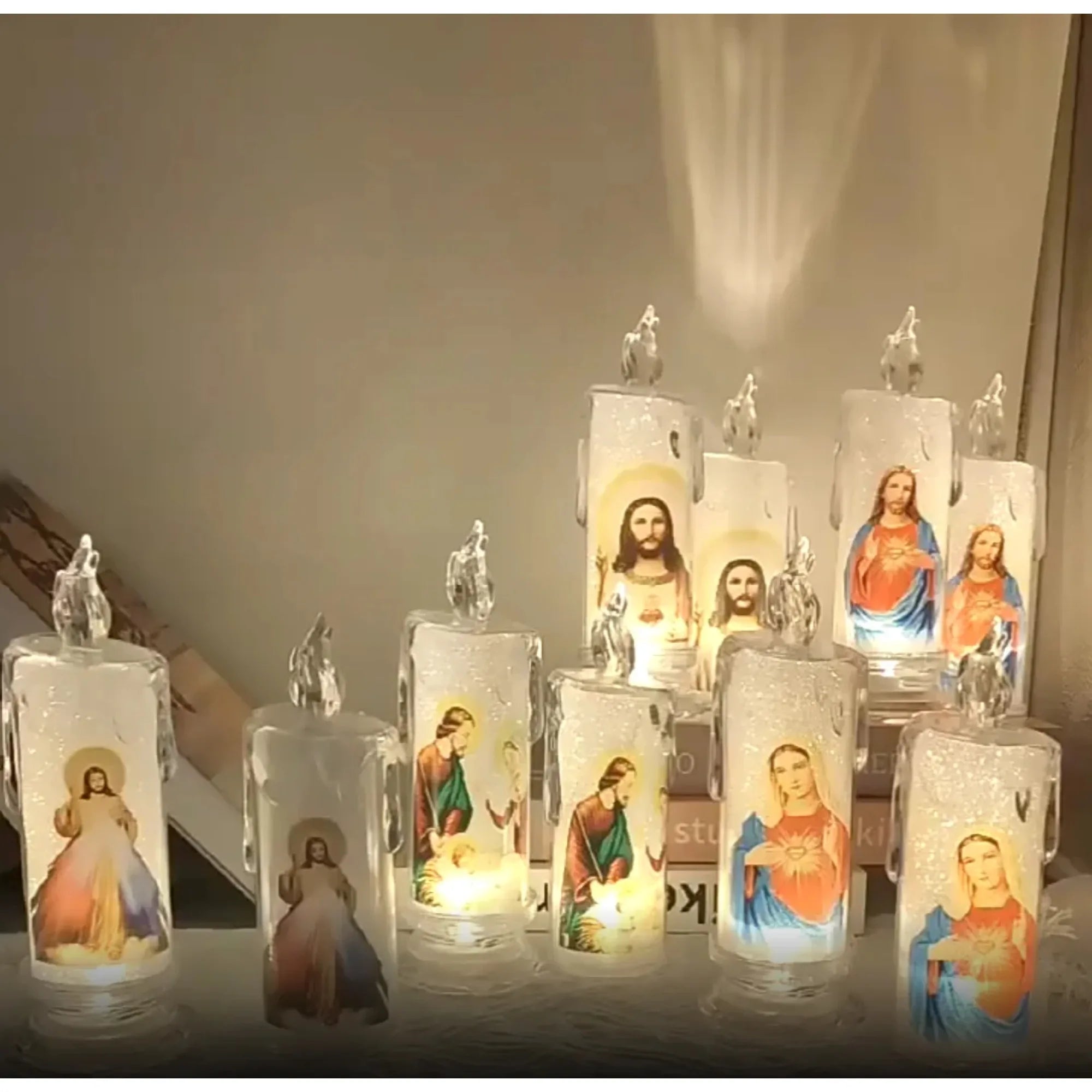 Jesus Virgin Christ Lamp Romantic Tealight Electronic Flameless LED Devotional Prayer Candles Light Religious Decoration Oasis Select